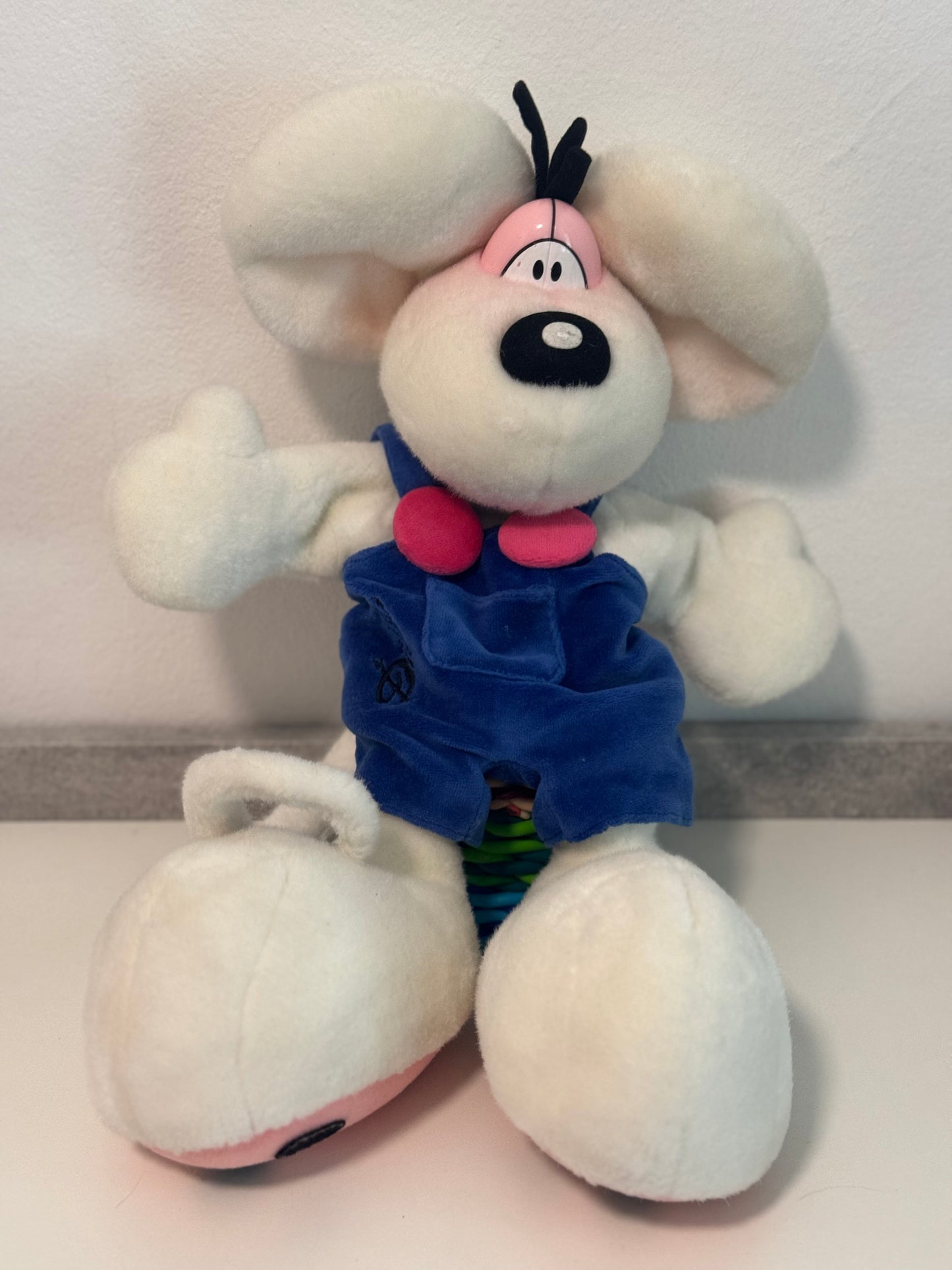 Diddl Handpuppe Weiß mit Blauer Latzhose