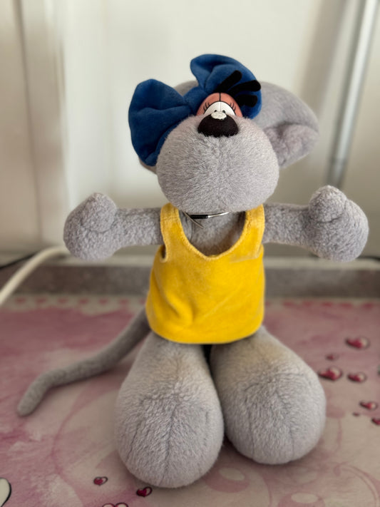 Diddlina Grau Gelbes Kleid Blaue Schleife Groß
